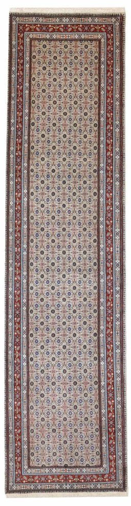Full view of New Moud rug from Iran / Persia, 294 × 75 cm in Beige tones