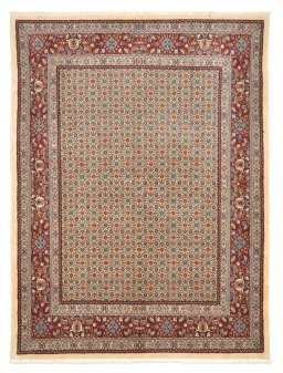 Full view of New Moud rug from Iran / Persia, 199 × 149 cm in Beige tones