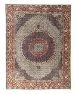 Full view of Unknown Moud rug from Iran / Persia, 388 × 295 cm in Cream tones