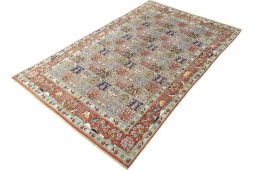 Corner detail of 2000s Moud rug showing border pattern and Wool pile