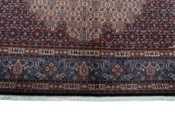 Full view of New Moud rug from Iran / Persia, 400 × 298 cm in Beige tones