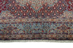 Full view of 2000s Moud rug from Iran / Persia, 315 × 200 cm in Beige tones