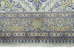 Full view of 2000s Moud rug from Iran / Persia, 290 × 200 cm in Green tones