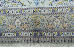 Full view of 2000s Moud rug from Iran / Persia, 290 × 194 cm in Blue tones