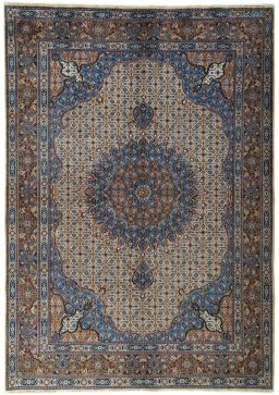 Full view of 2000s Moud rug from Iran / Persia, 300 × 210 cm in Beige tones