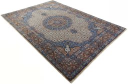 Close-up detail of 2000s Moud rug from Iran / Persia showing Wool weave