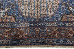 Full view of 2000s Moud rug from Iran / Persia, 300 × 210 cm in Beige tones