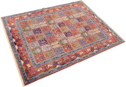 Corner detail of 2000s Moud rug showing border pattern and Wool pile