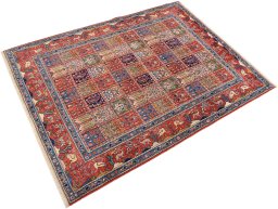 Close-up detail of 2000s Moud rug from Iran / Persia showing Wool weave