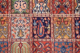 Full view of 2000s Moud rug from Iran / Persia, 200 × 150 cm in Multi Color tones
