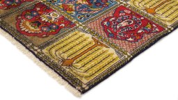 Backside of handmade 1990s Moud rug showing knot structure and weave density