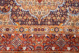 Close-up detail of 2020s Moud rug from Iran / Persia showing Wool weave