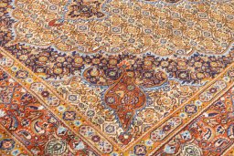 Backside of handmade 2020s Moud rug showing knot structure and weave density