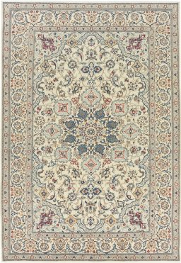 Full view of New Nain rug from Iran / Persia, 352 × 247 cm in Cream tones