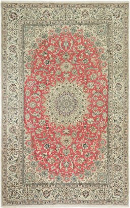 Full view of New Nain rug from Iran / Persia, 315 × 198 cm in Pink tones