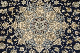 Close-up detail of 1980s Nain rug from Iran / Persia showing Wool weave