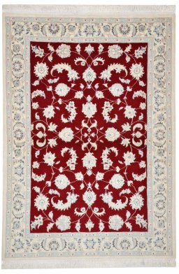 Full view of New Nain rug from Iran / Persia, 142 × 100 cm in Red tones