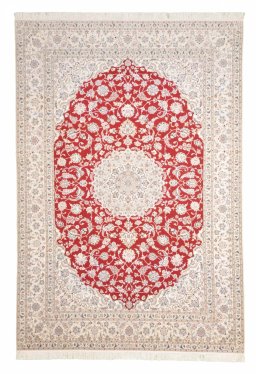 Full view of New Nain rug from Iran / Persia, 309 × 208 cm in Red tones