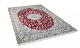 Corner detail of New Nain rug showing border pattern and Cork pile