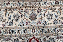 Close-up detail of New Nain rug from Iran / Persia showing Cork weave