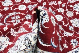Close-up detail of New Nain rug from Iran / Persia showing Cork weave