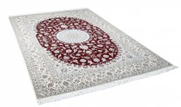 Corner detail of New Nain rug showing border pattern and Wool pile