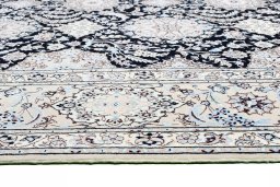 Backside of handmade New Nain rug showing knot structure and weave density