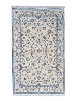 Full view of 2000s Nain rug from Iran / Persia, 200 × 126 cm in Beige tones