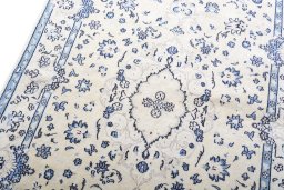 Backside of handmade 2000s Nain rug showing knot structure and weave density