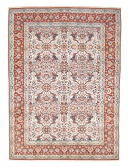 Full view of 1930s Nain rug from Iran / Persia, 202 × 147 cm in Beige tones