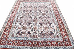 Surface texture of 1930s Nain rug with natural Wool and intricate pattern