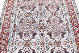 Close-up detail of 1930s Nain rug from Iran / Persia showing Wool weave