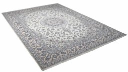 Corner detail of New Nain rug showing border pattern and Wool pile