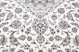 Full view of New Nain rug from Iran / Persia, 360 × 258 cm in Beige tones