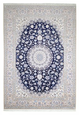 Full view of New Nain rug from Iran / Persia, 368 × 257 cm in Blue tones