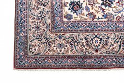 Full view of 1930s Nain rug from Iran / Persia, 220 × 156 cm in Beige tones