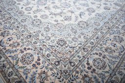 Full view of New Nain rug from Iran / Persia, 365 × 259 cm in Beige tones