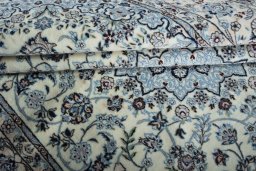 Close-up detail of New Nain rug from Iran / Persia showing Cork weave