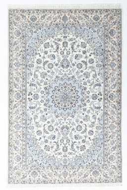 Full view of New Nain rug from Iran / Persia, 240 × 156 cm in Beige tones