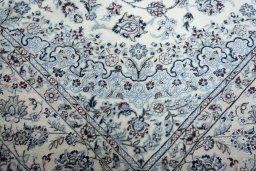 Close-up detail of New Nain rug from Iran / Persia showing Cork weave