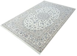 Corner detail of New Nain rug showing border pattern and Cork pile