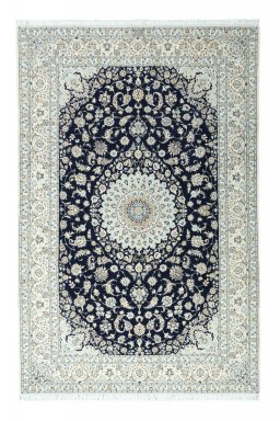 Full view of New Nain rug from Iran / Persia, 322 × 212 cm in Blue tones