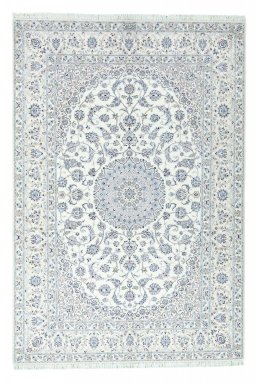Full view of New Nain rug from Iran / Persia, 305 × 208 cm in Beige tones
