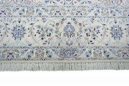 Full view of New Nain rug from Iran / Persia, 305 × 208 cm in Beige tones