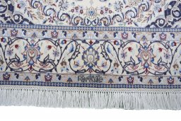 Full view of New Nain rug from Iran / Persia, 243 × 147 cm in Beige tones