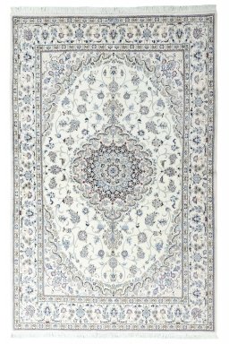 Full view of New Nain rug from Iran / Persia, 245 × 160 cm in Beige tones