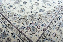 Close-up detail of New Nain rug from Iran / Persia showing Cork weave