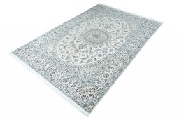 Corner detail of New Nain rug showing border pattern and Cork pile
