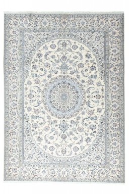 Full view of New Nain rug from Iran / Persia, 342 × 245 cm in Beige tones