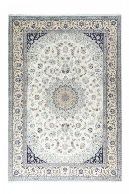 Full view of New Nain rug from Iran / Persia, 310 × 212 cm in Beige tones